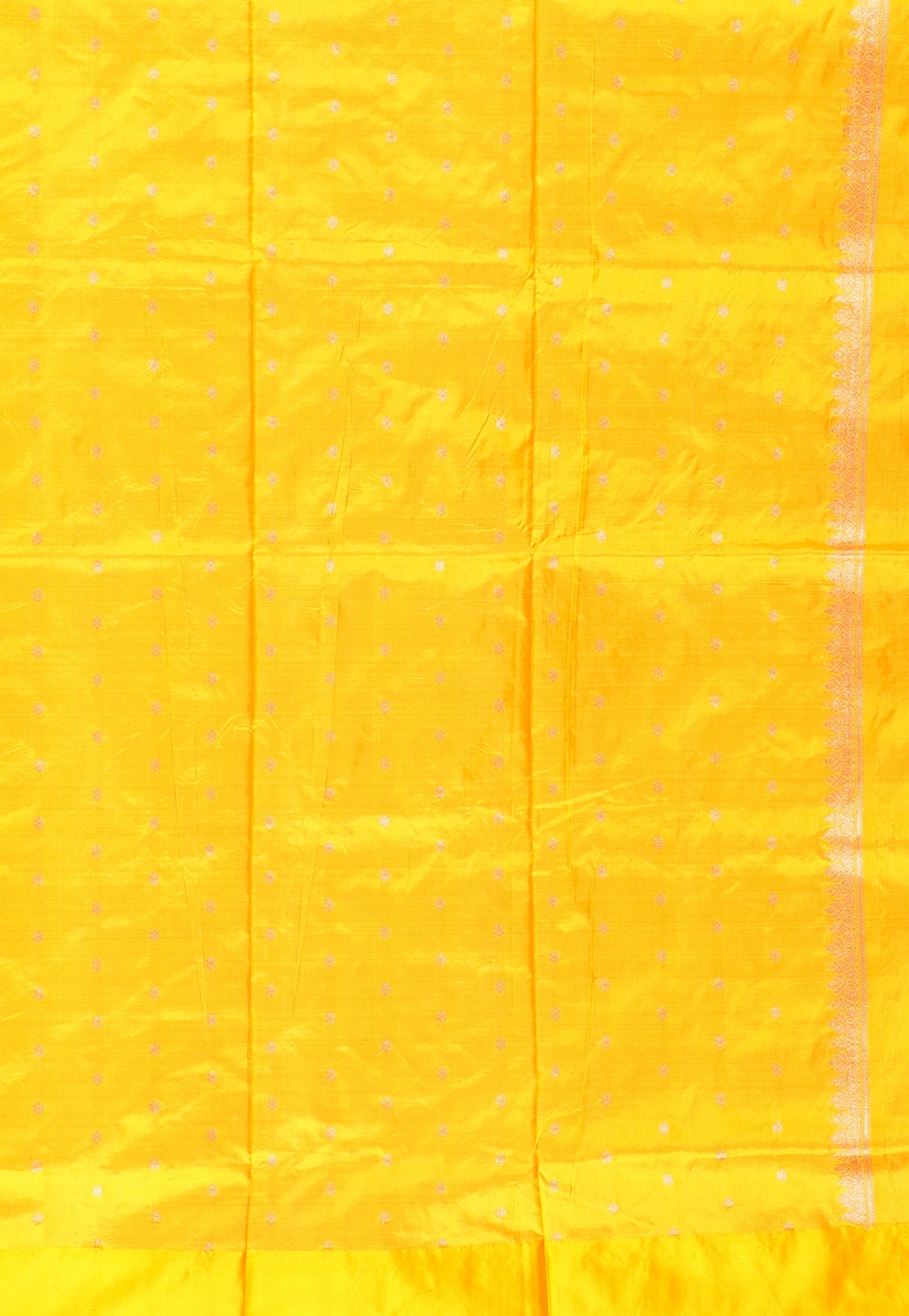 Parrot Green with Yellow Border Kadwa Katan Silk Saree With Blouse Piece - Adi Akshoy & Co.