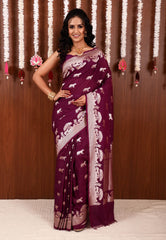 Purple Katan Silk Saree With Blouse Piece - Adi Akshoy & Co.