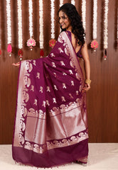 Purple Katan Silk Saree With Blouse Piece - Adi Akshoy & Co.