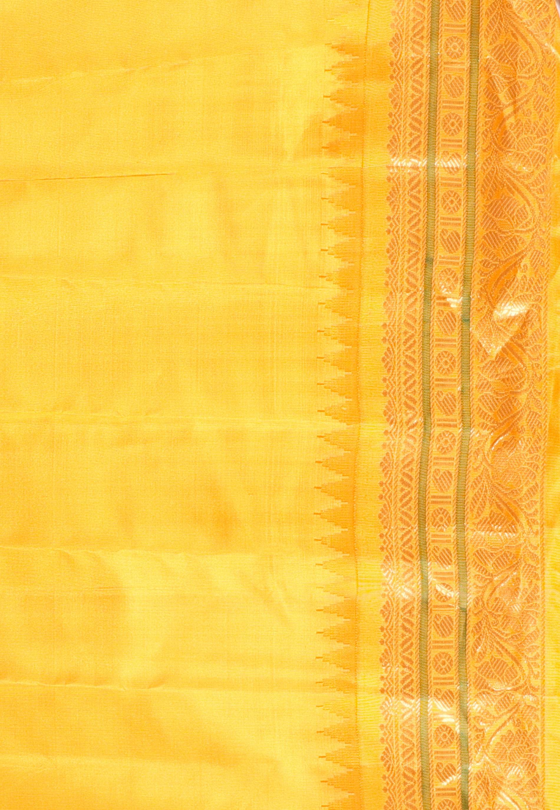 Cross Blue with Golden Yellow Border Gadwal Saree With Blouse Piece - Adi Akshoy & Co.