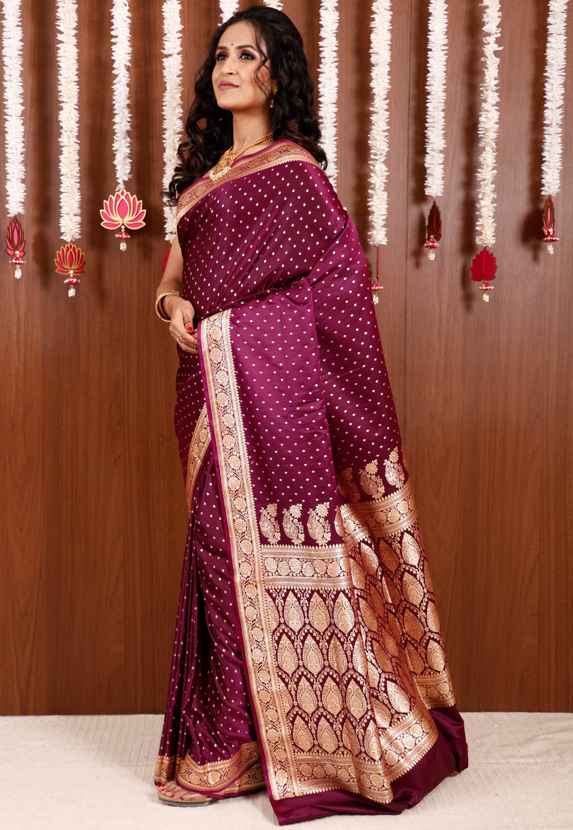 Purple Wedding Banarasi Silk Saree with Blouse Piece - Adi Akshoy & Co.