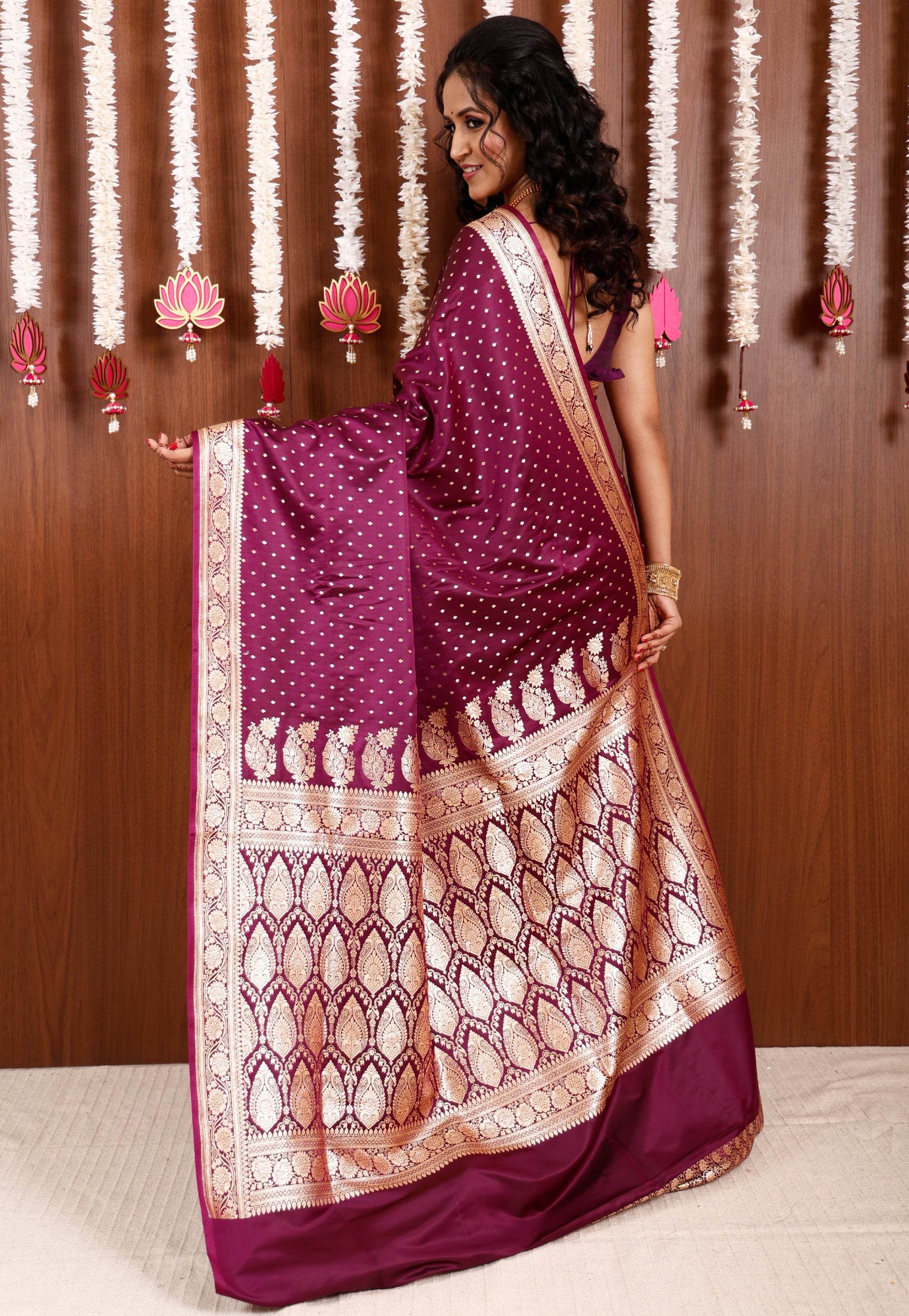 Purple Wedding Banarasi Silk Saree with Blouse Piece - Adi Akshoy & Co.