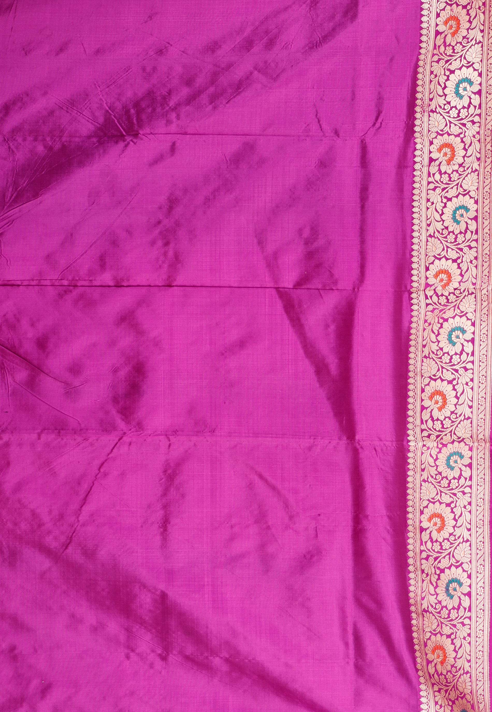 Black with Magenta Minakari Border Kadwa Katan Pure Silk Saree With Blouse Piece - Adi Akshoy & Co.