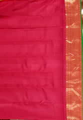 Yellow with Maroon Border Gadwal Saree With Blouse Piece - Adi Akshoy & Co.