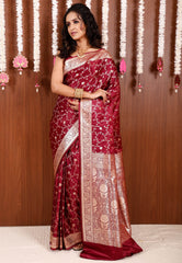 Maroon Wedding Banarasi Silk Saree with Blouse Piece - Adi Akshoy & Co.