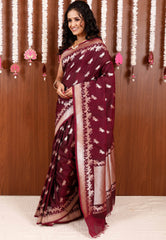 Magenta Katan Silk Saree With Blouse Piece - Adi Akshoy & Co.