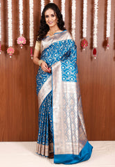 Feroza Blue Wedding Banarasi Silk Saree with Blouse Piece - Adi Akshoy & Co.