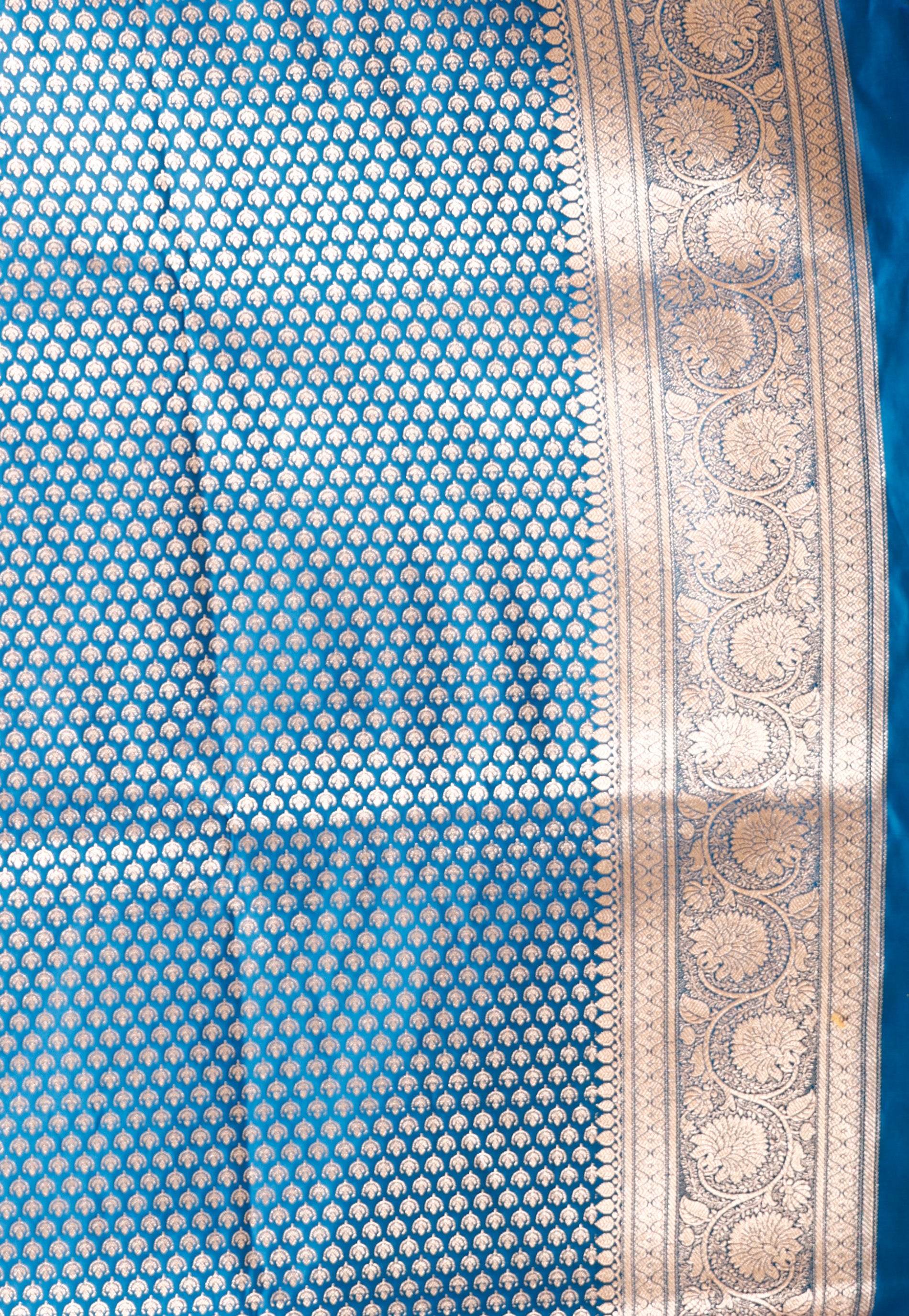 Feroza Blue Wedding Banarasi Silk Saree with Blouse Piece - Adi Akshoy & Co.