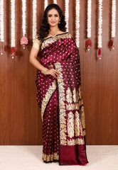 Magenta Wedding Banarasi Silk Saree with Blouse Piece - Adi Akshoy & Co.