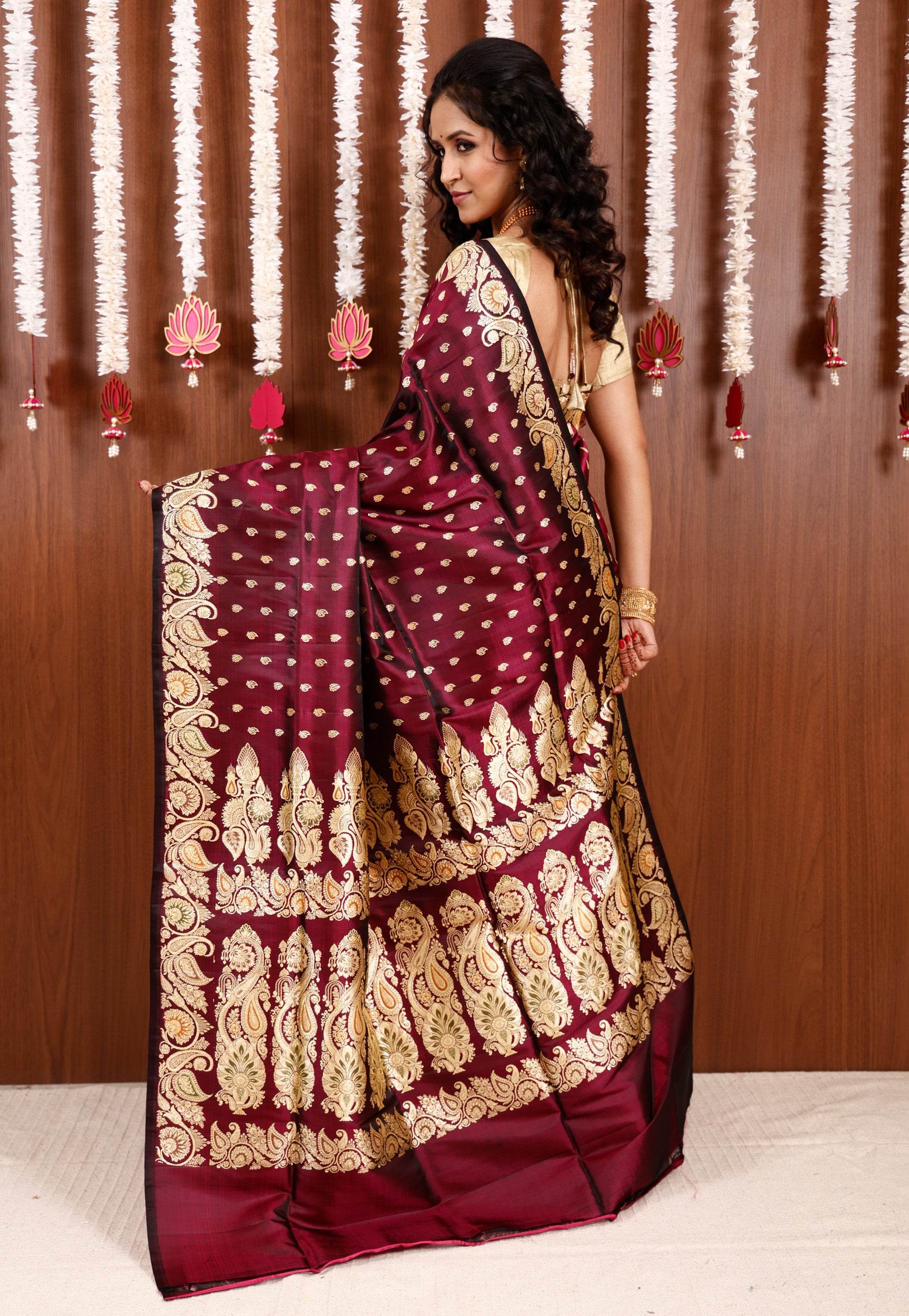 Magenta Wedding Banarasi Silk Saree with Blouse Piece - Adi Akshoy & Co.