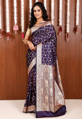 Purple Wedding Banarasi Silk Saree with Blouse Piece - Adi Akshoy & Co.