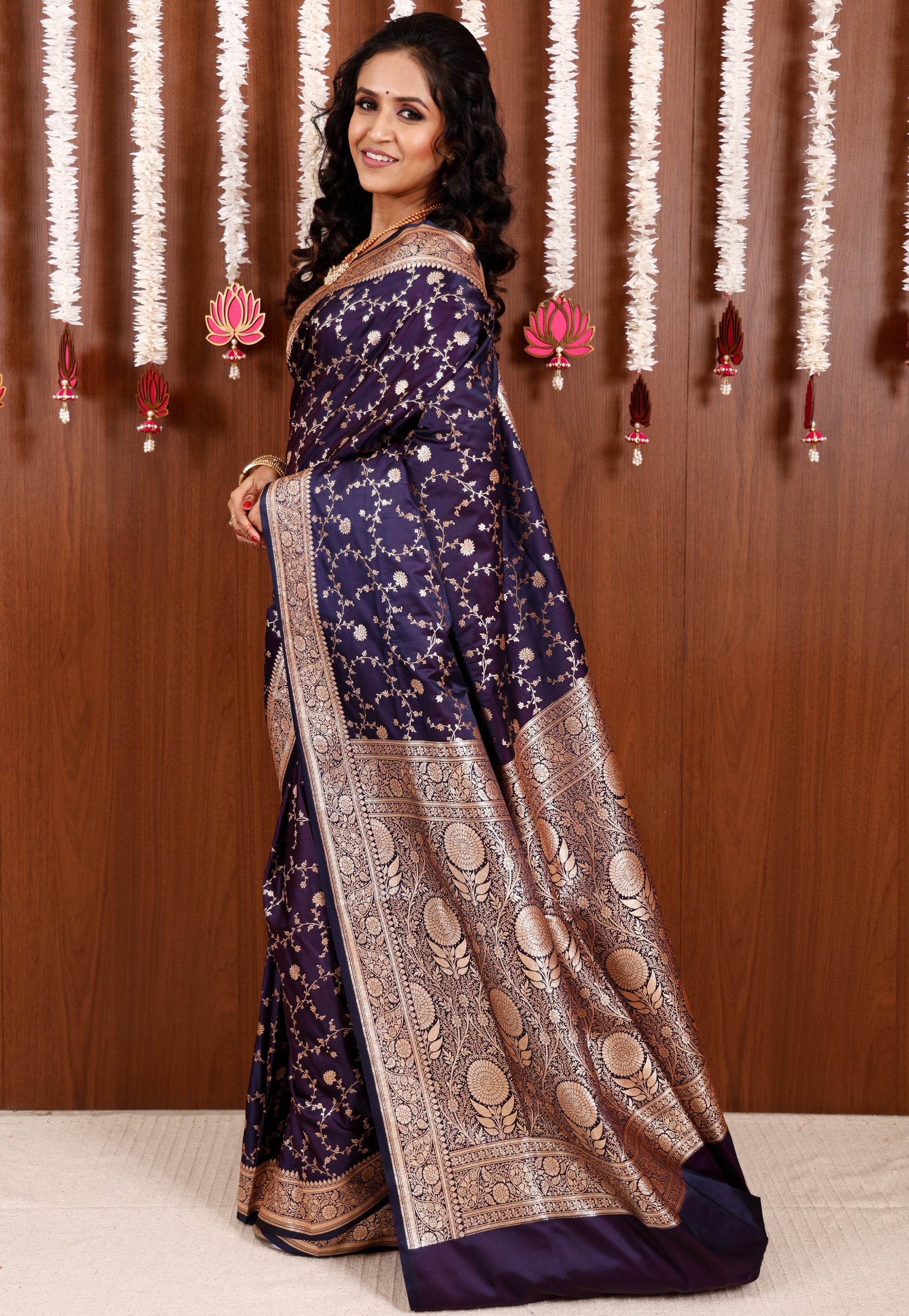 Purple Wedding Banarasi Silk Saree with Blouse Piece - Adi Akshoy & Co.
