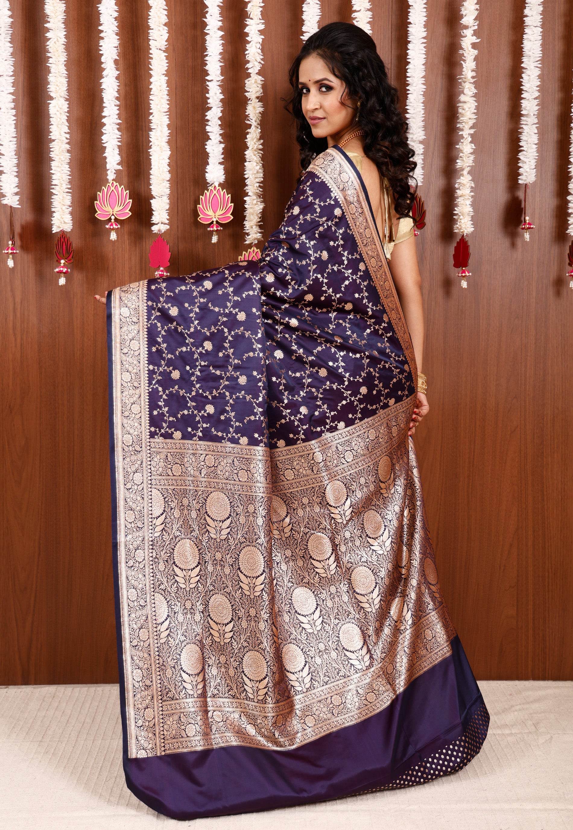 Purple Wedding Banarasi Silk Saree with Blouse Piece - Adi Akshoy & Co.