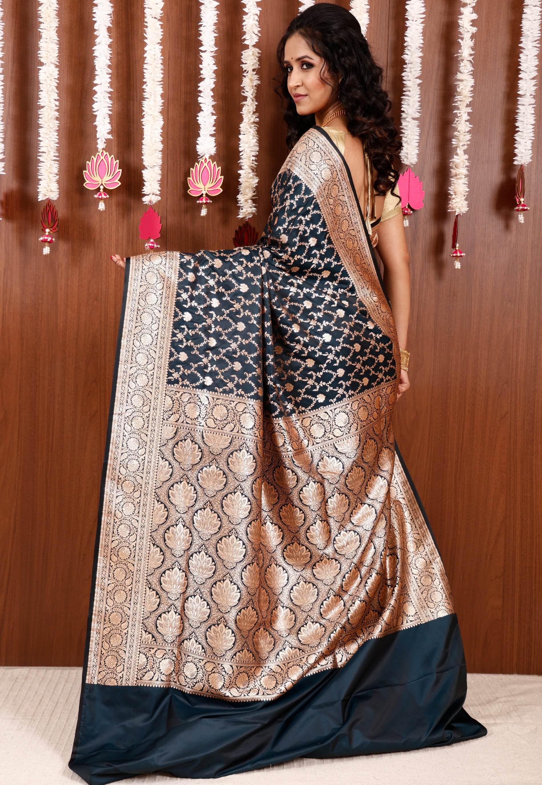 Deep Turquoise Wedding Banarasi Silk Saree with Blouse Piece - Adi Akshoy & Co.