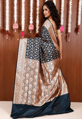 Deep Turquoise Wedding Banarasi Silk Saree with Blouse Piece - Adi Akshoy & Co.