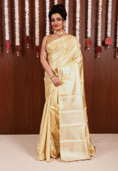 Golden Tissue Kanjivaram Pure Silk Saree With Blouse Piece - Adi Akshoy & Co.