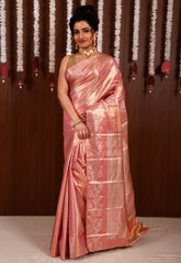 Peach Tissue Kanjivaram Pure Silk Saree With Blouse Piece - Adi Akshoy & Co.