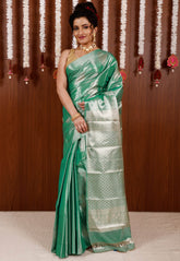Sea Green Tissue Kanjivaram Pure Silk Saree With Blouse Piece - Adi Akshoy & Co.