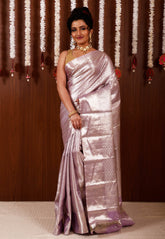 Mauve Tissue Kanjivaram Pure Silk Saree With Blouse Piece - Adi Akshoy & Co.