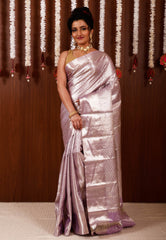 Mauve Tissue Kanjivaram Pure Silk Saree With Blouse Piece - Adi Akshoy & Co.