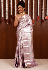 Mauve Tissue Kanjivaram Pure Silk Saree With Blouse Piece - Adi Akshoy & Co.