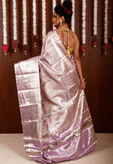 Mauve Tissue Kanjivaram Pure Silk Saree With Blouse Piece - Adi Akshoy & Co.