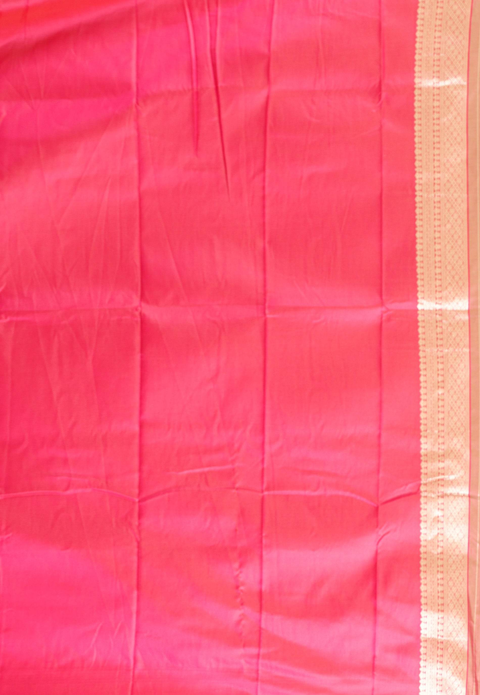 Lime Green with Rani Pink Border Kanjivaram Silk Saree With Blouse Piece - Adi Akshoy & Co.