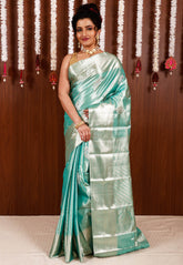 Sea Green Tissue Kanjivaram Pure Silk Saree With Blouse Piece - Adi Akshoy & Co.