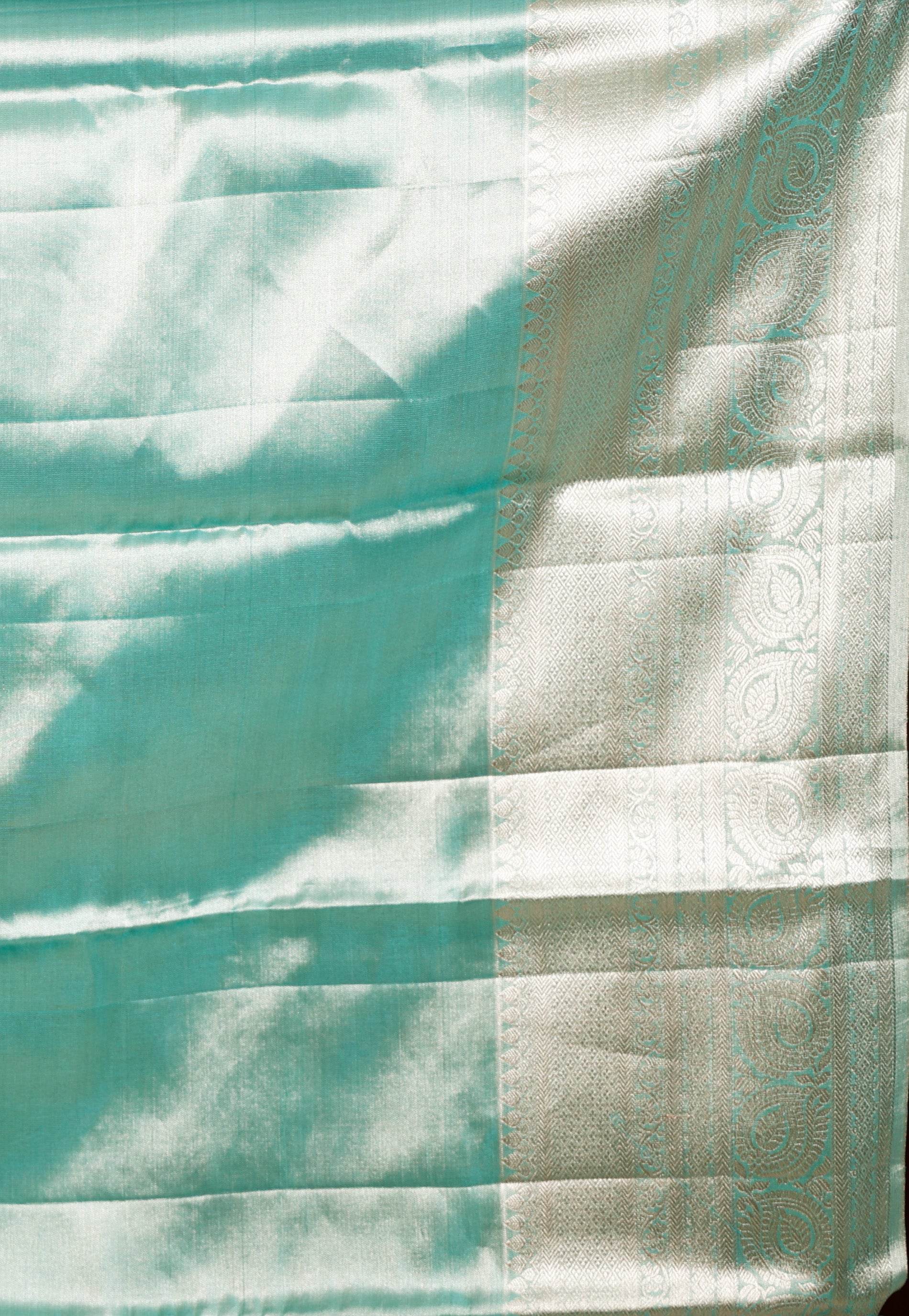 Sea Green Tissue Kanjivaram Pure Silk Saree With Blouse Piece - Adi Akshoy & Co.