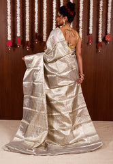 Silver Tissue Kanjivaram Pure Silk Saree With Blouse Piece - Adi Akshoy & Co.