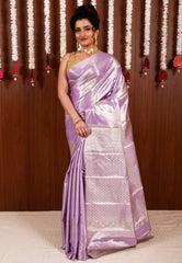Mauve Tissue Kanjivaram Pure Silk Saree With Blouse Piece - Adi Akshoy & Co.