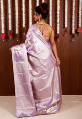 Mauve Tissue Kanjivaram Pure Silk Saree With Blouse Piece - Adi Akshoy & Co.