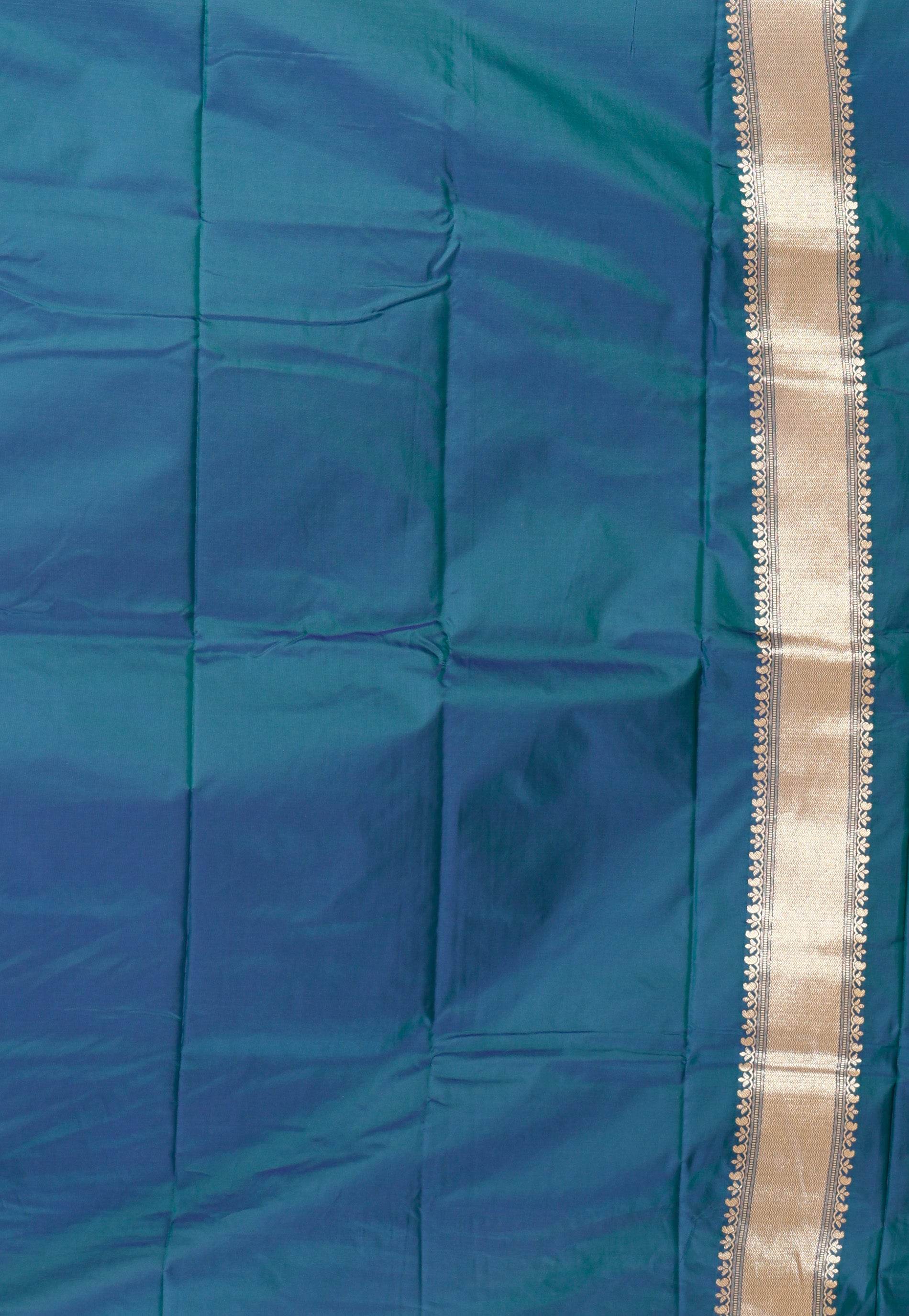 Magenta with Peacock Blue Border Kanjivaram Silk Saree With Blouse Piece - Adi Akshoy & Co.