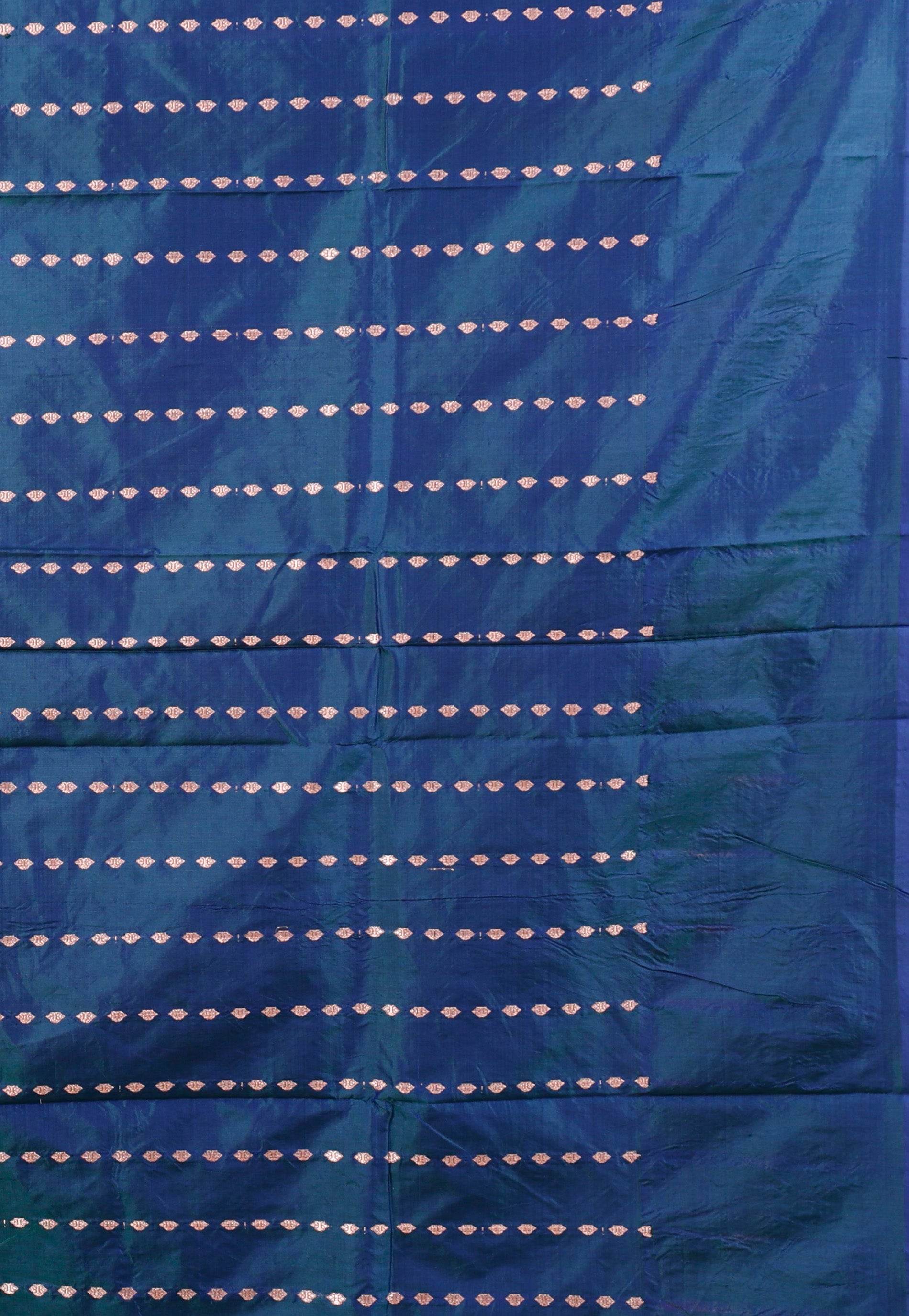 Peacock Blue with Minakari Border Katan Pure Silk Saree With Blouse Piece - Adi Akshoy & Co.