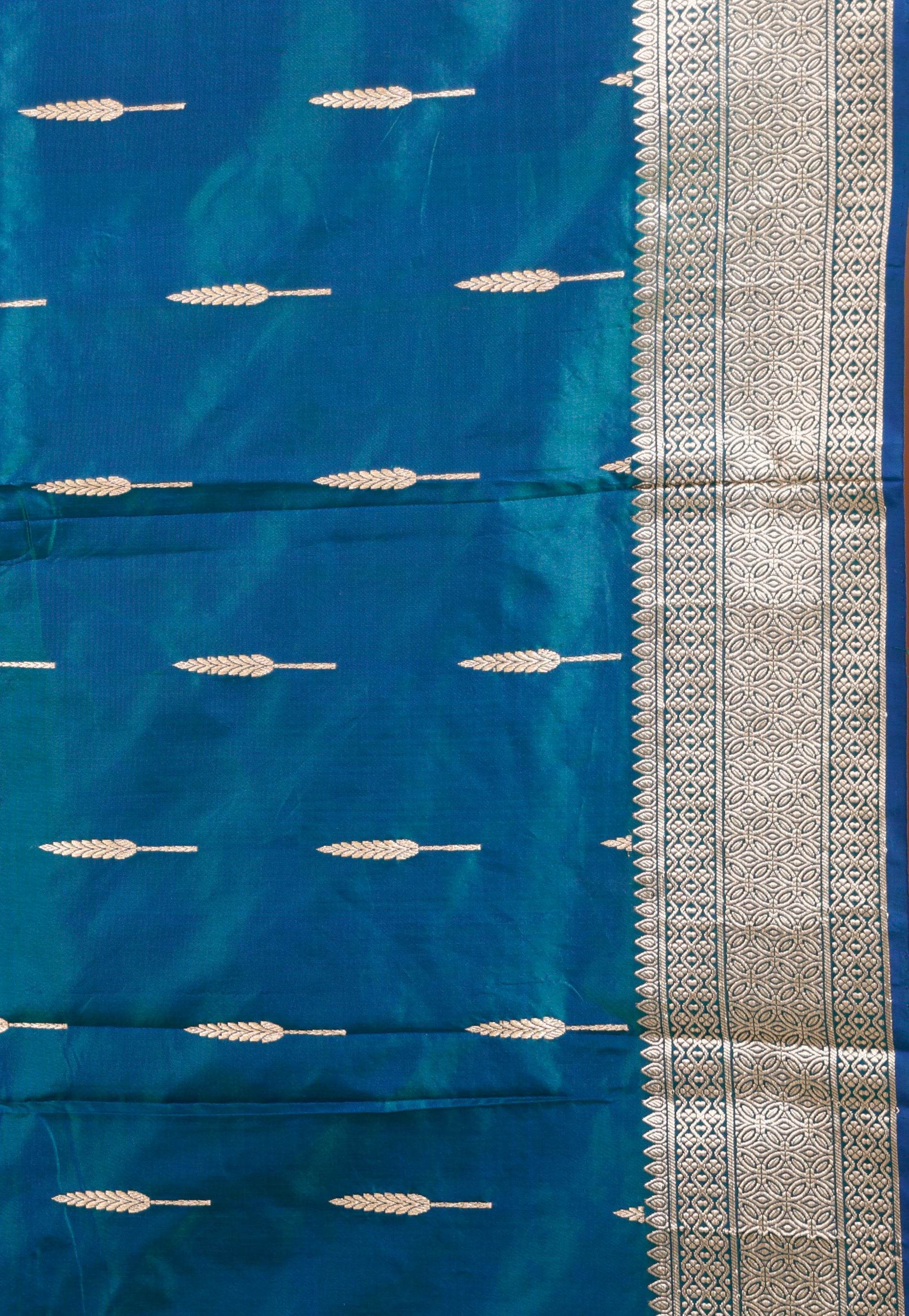 Peacock Blue Katan Pure Silk Saree With Blouse Piece - Adi Akshoy & Co.