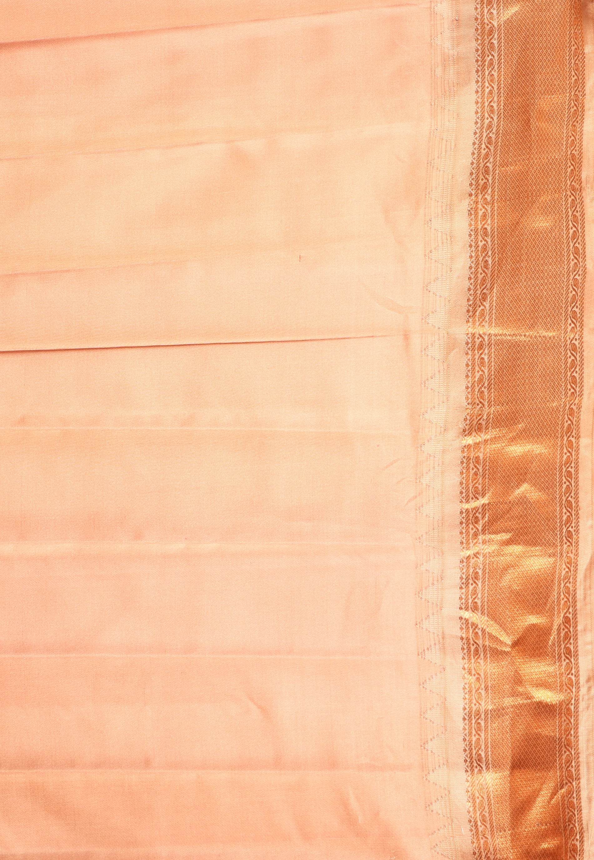 Cross Pink with Beige Border Pure Silk Gadwal Saree With Blouse Piece - Adi Akshoy & Co.