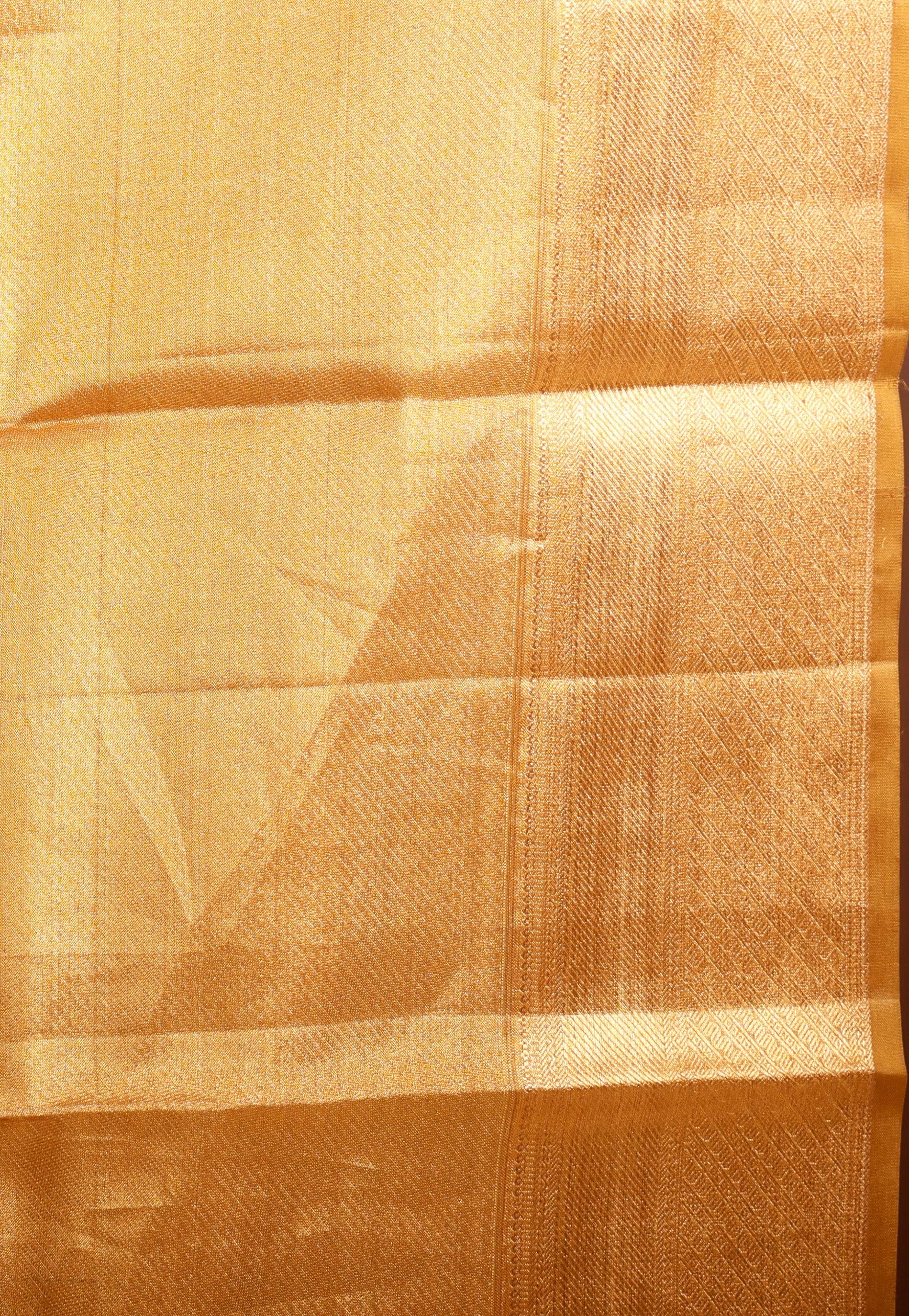 Golden Brocade Tissue Kanjivaram Pure Silk Saree With Blouse Piece - Adi Akshoy & Co.