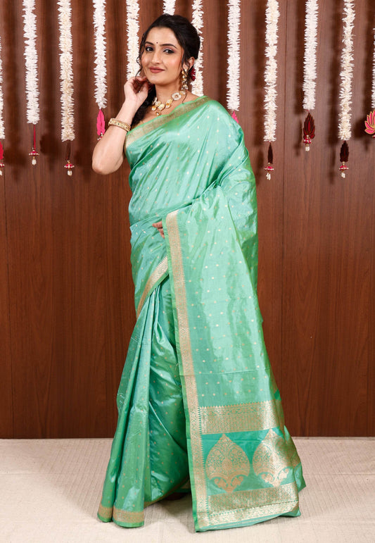 Sea Green Katan Pure Silk Saree With Blouse Piece - Adi Akshoy & Co.