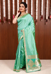 Sea Green Katan Pure Silk Saree With Blouse Piece - Adi Akshoy & Co.