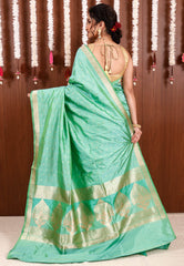 Sea Green Katan Pure Silk Saree With Blouse Piece - Adi Akshoy & Co.