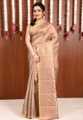Beige Brocade Tissue Kanjivaram Silk Saree With Blouse Piece - Adi Akshoy & Co.