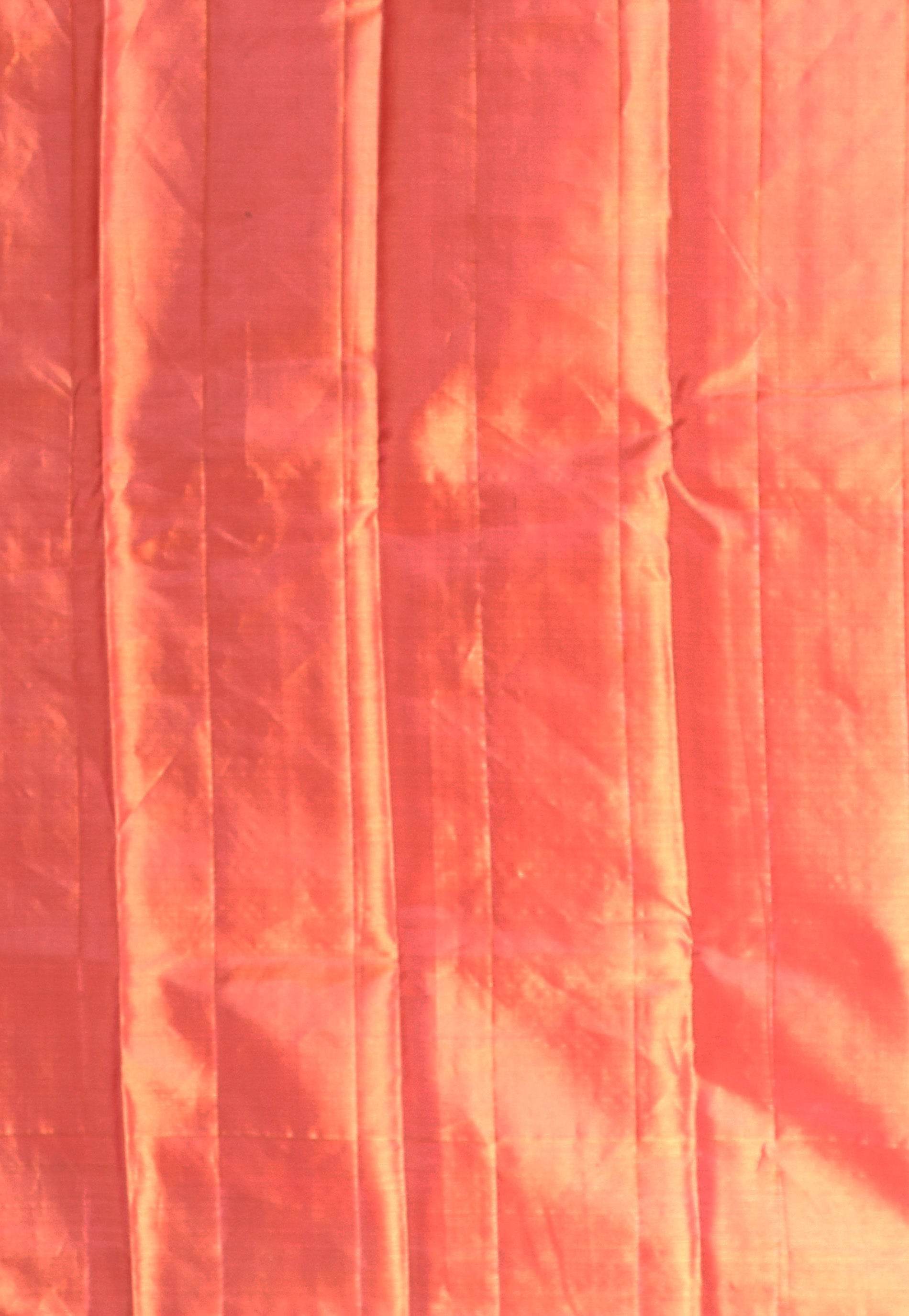Peach Brocade Tissue Kanjivaram Pure Silk Saree With Blouse Piece - Adi Akshoy & Co.