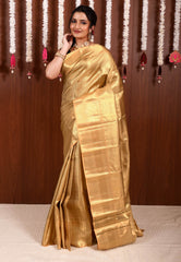 Gold Tissue Kanjivaram Pure Silk Saree With Blouse Piece - Adi Akshoy & Co.