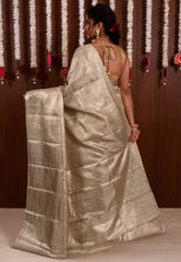Matt Golden Brocade Tissue Kanjivaram Pure Silk Saree With Blouse Piece - Adi Akshoy & Co.