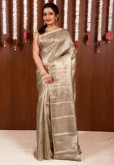 Matt Golden Brocade Tissue Kanjivaram Pure Silk Saree With Blouse Piece - Adi Akshoy & Co.