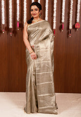 Matt Golden Brocade Tissue Kanjivaram Pure Silk Saree With Blouse Piece - Adi Akshoy & Co.