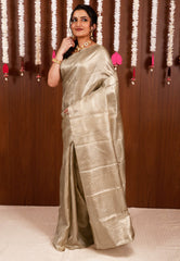Matt Golden Brocade Tissue Kanjivaram Pure Silk Saree With Blouse Piece - Adi Akshoy & Co.