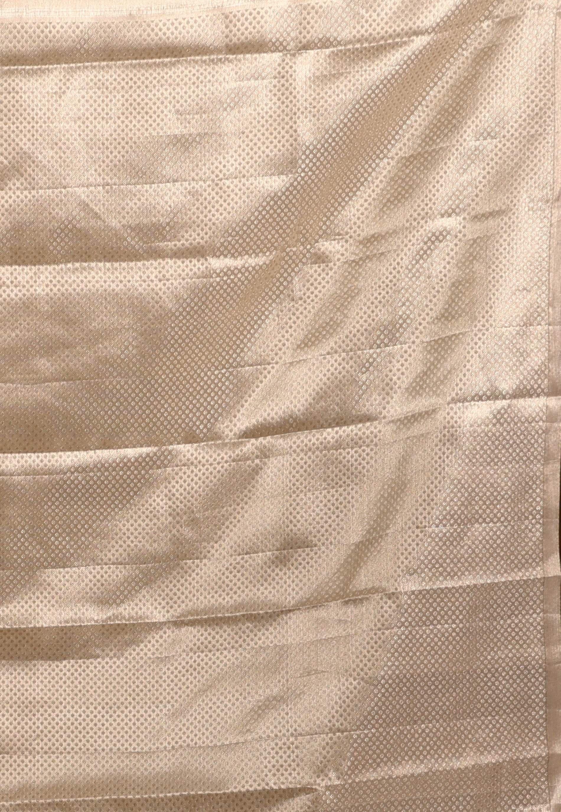 Matt Golden Brocade Tissue Kanjivaram Pure Silk Saree With Blouse Piece - Adi Akshoy & Co.