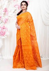 Mustard Dhakai Jamdani Cotton Saree without Blouse Piece - Adi Akshoy & Co.