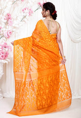Mustard Dhakai Jamdani Cotton Saree without Blouse Piece - Adi Akshoy & Co.